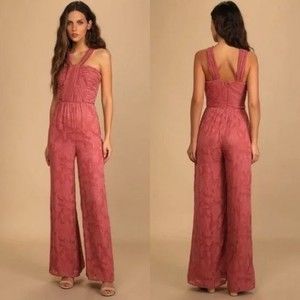 Lulus | NWT Lovely Celebration Floral Burnout Chiffon Jumpsuit in Rose Pink - M